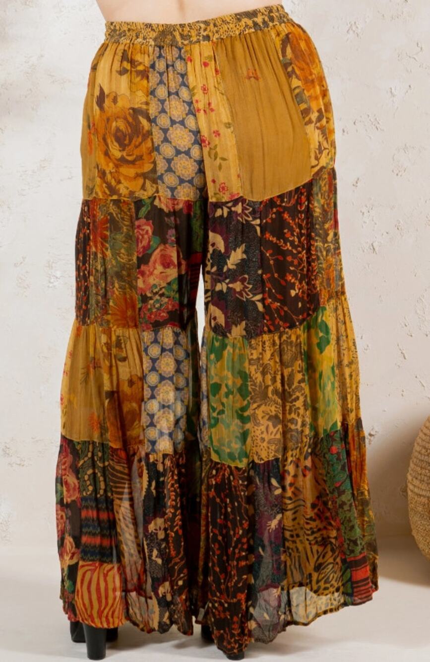 Young Threads Camel Brown Patchwork Flare Pants XL NWT - Autumn Boho